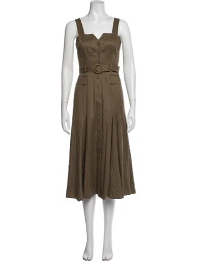 Pre-owned La Ligne V-neck Midi Length Dress In Green