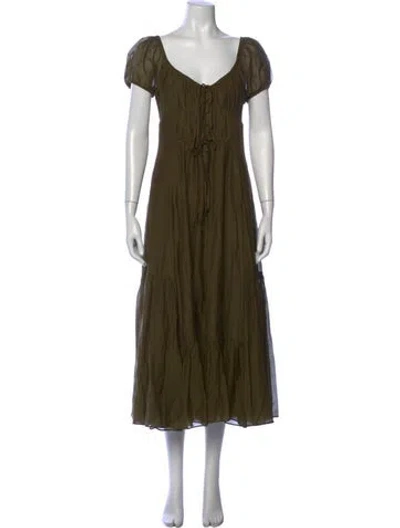 Pre-owned La Ligne V-neck Midi Length Dress In Green