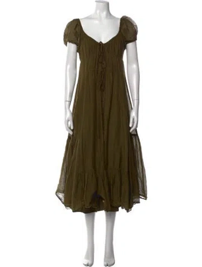 Pre-owned La Ligne V-neck Midi Length Dress In Green