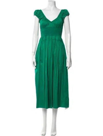 Pre-owned La Ligne V-neck Midi Length Dress In Green