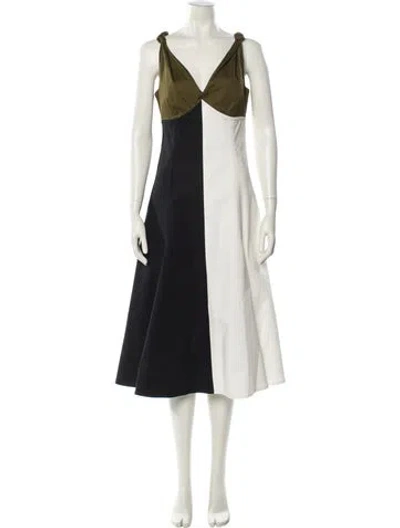 Pre-owned La Ligne V-neck Midi Length Dress In Neutral