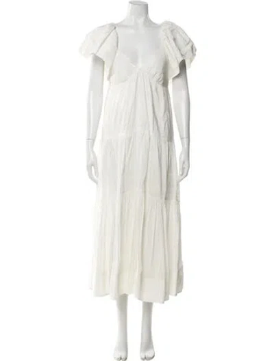 Pre-owned La Ligne V-neck Midi Length Dress In Neutral