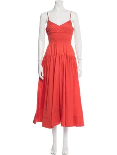 Pre-owned La Ligne V-neck Midi Length Dress In Orange