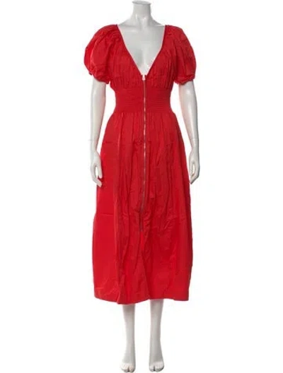 Pre-owned La Ligne V-neck Midi Length Dress In Red