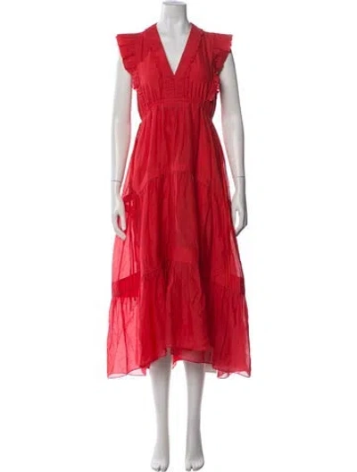 Pre-owned La Ligne V-neck Midi Length Dress In Red