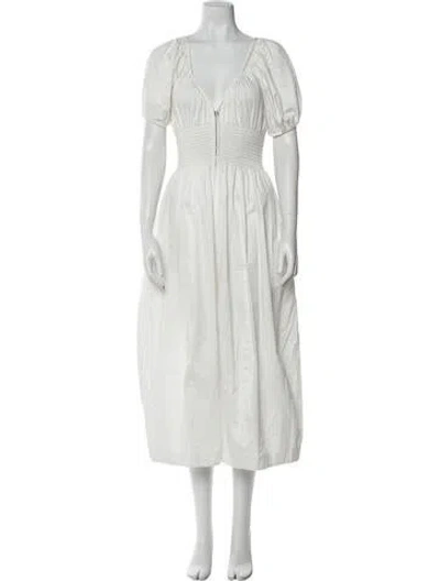 Pre-owned La Ligne V-neck Midi Length Dress In White