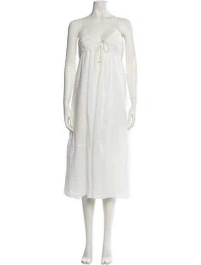 Pre-owned La Ligne V-neck Midi Length Dress In White