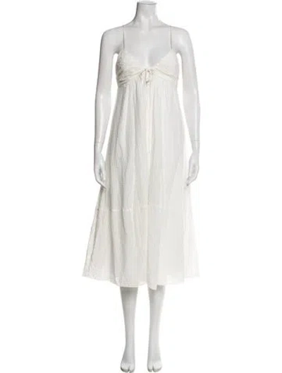 Pre-owned La Ligne V-neck Midi Length Dress In White