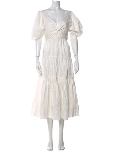 Pre-owned La Ligne V-neck Midi Length Dress In White