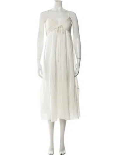 Pre-owned La Ligne V-neck Midi Length Dress In White