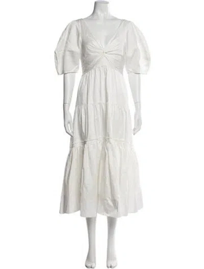 Pre-owned La Ligne V-neck Midi Length Dress In White