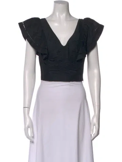 Pre-owned La Ligne V-neck Short Sleeve Crop Top In Black