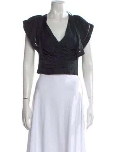 Pre-owned La Ligne V-neck Short Sleeve Crop Top In Blue