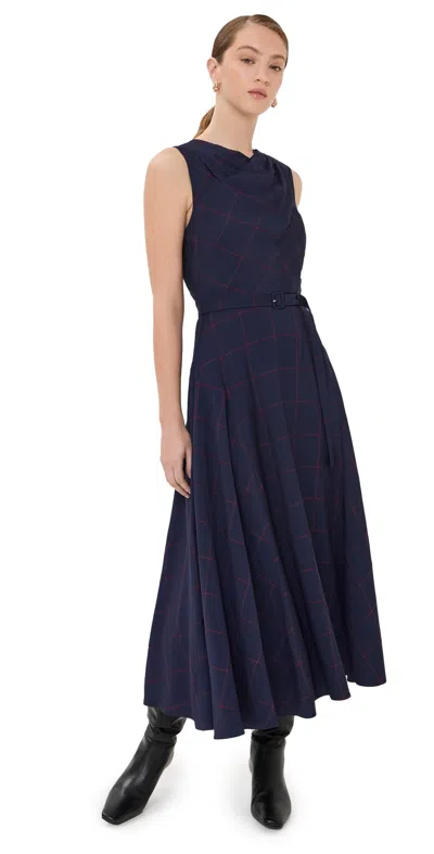 La Ligne Windowpane Dress Navy/burgundy In Blue