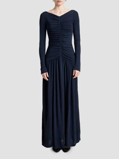 La Ligne Ruched Jersey Maxi Dress In Blue