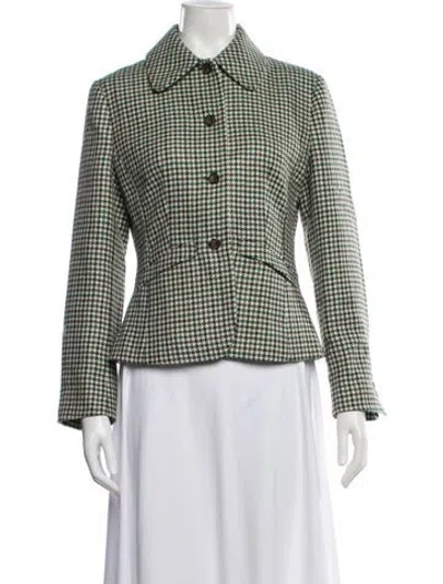 Pre-owned La Ligne Wool Houndstooth Print Blazer In Green