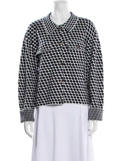 Pre-owned La Ligne Wool Houndstooth Print Jacket In Blue