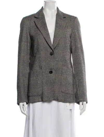 Pre-owned La Ligne Wool Plaid Print Blazer In Gray
