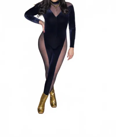La Luxe Nights Illusion Catsuit In Navy In Black