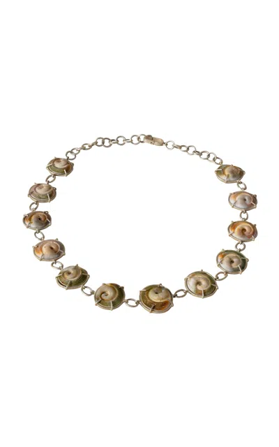 La Ma R Shell Sterling Silver Collar Necklace In Silver