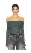 Lamade Kayla Off Shoulder Long Sleeve Top In Sage