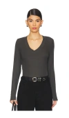 Lamade Surina Deep V-neck Long Sleeve Tee In Grey