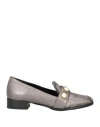 La Magdaleine Woman Loafers Grey Size 8 Leather In Grey