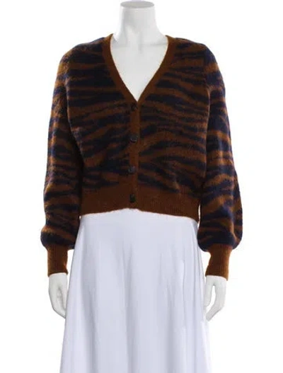 Pre-owned La Maille Sezane Animal Print V-neck Sweater In Blue