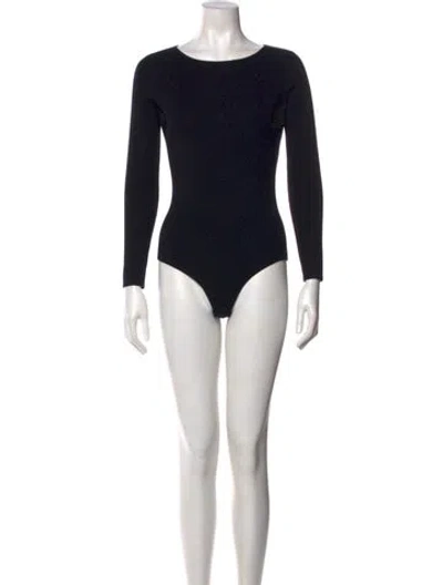 Pre-owned La Maille Sezane Bateau Neckline Long Sleeve Bodysuit In Black