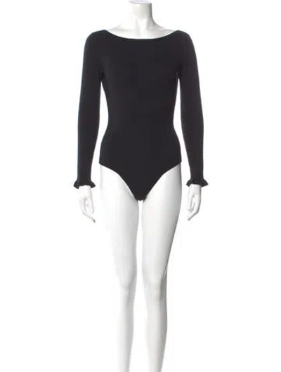 Pre-owned La Maille Sezane Bateau Neckline Long Sleeve Crop Top In Black