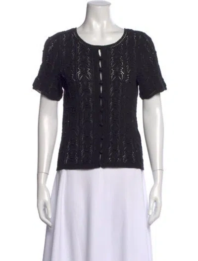 Pre-owned La Maille Sezane Crew Neck Short Sleeve Button-up Top In Black