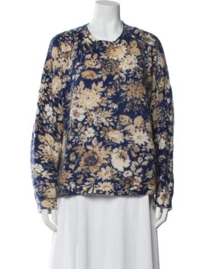 Pre-owned La Maille Sezane Floral Print Crew Neck Sweater In Blue