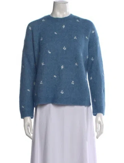 Pre-owned La Maille Sezane Floral Print Crew Neck Sweater In Blue
