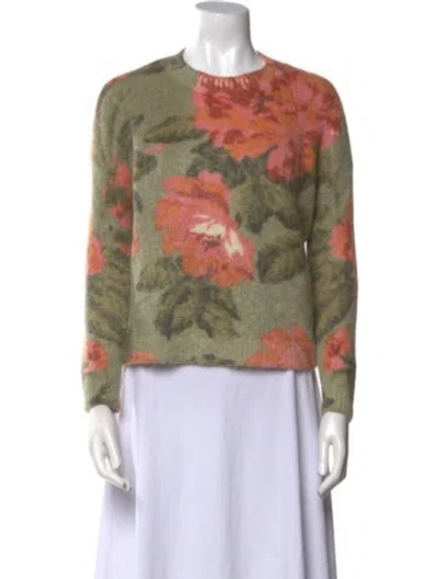 Pre-owned La Maille Sezane Floral Print Crew Neck Sweater In Green