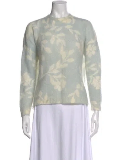 Pre-owned La Maille Sezane Floral Print Crew Neck Sweater In Green
