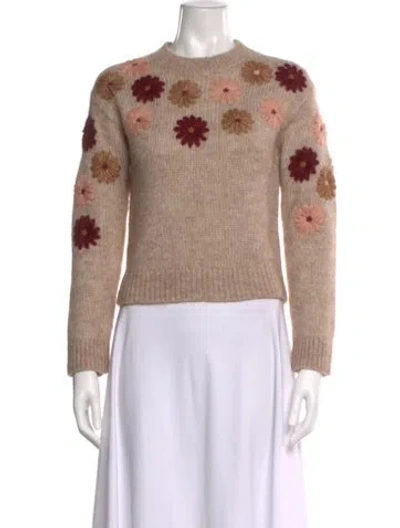 Pre-owned La Maille Sezane Floral Print Crew Neck Sweater In Neutral