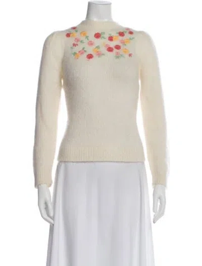 Pre-owned La Maille Sezane Floral Print Crew Neck Sweater In White