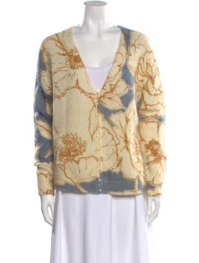Pre-owned La Maille Sezane Floral Print V-neck Sweater In Neutral