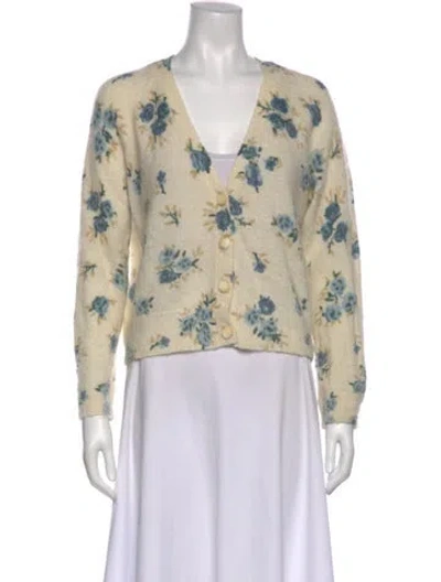 Pre-owned La Maille Sezane Floral Print V-neck Sweater In Neutral