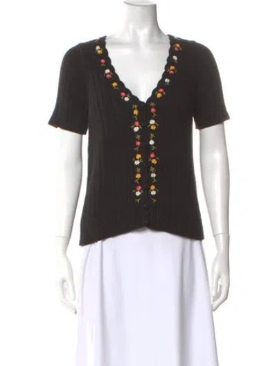 Pre-owned La Maille Sezane Floral Print V-neck Top In Black