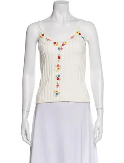 Pre-owned La Maille Sezane Floral Print V-neck Top In Neutral