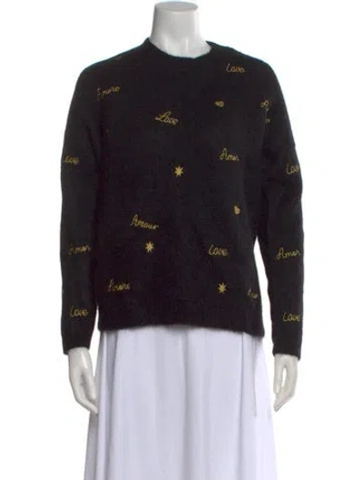Pre-owned La Maille Sezane Kid Mohair Graphic Print Sweater W/ Tags In Black