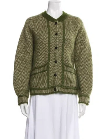 Pre-owned La Maille Sezane Kid Mohair Tweed Pattern Evening Jacket In Green