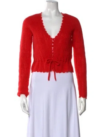 Pre-owned La Maille Sezane Kid Mohair V-neck Sweater In Red