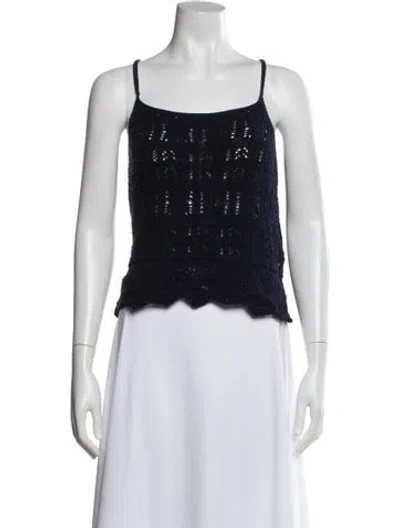 Pre-owned La Maille Sezane Lace Pattern Square Neckline Top In Blue
