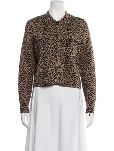 Pre-owned La Maille Sezane Merino Wool Animal Print Jacket In Brown