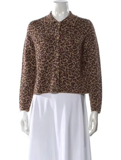 Pre-owned La Maille Sezane Merino Wool Animal Print Sweater W/ Tags In Brown