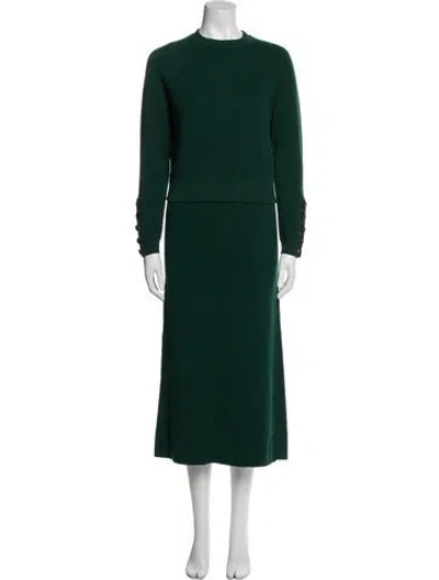 Pre-owned La Maille Sezane Merino Wool Beaded Accents Skirt Set In Green