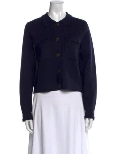 Pre-owned La Maille Sezane Merino Wool Long Sleeve Button-up Top In Blue