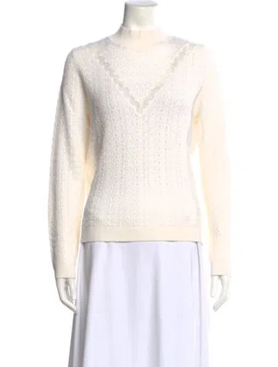 Pre-owned La Maille Sezane Merino Wool Mock Neck Sweater In White